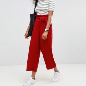 H&M red culottes paper bag pants